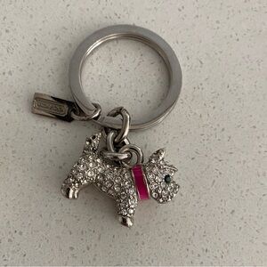 Coach Silver Dog Keychain crystal Pink bow bag charm FOB
